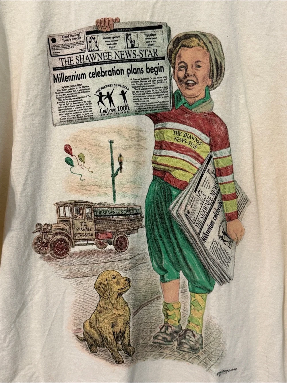 Vintage Shawnee Newstar Newsboy Illustration graphic tshirt